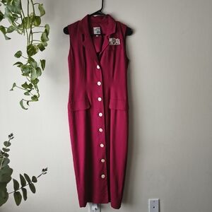 Vintage Cynthia Howie Elegant Burgendy Midi Sleeveless Dress